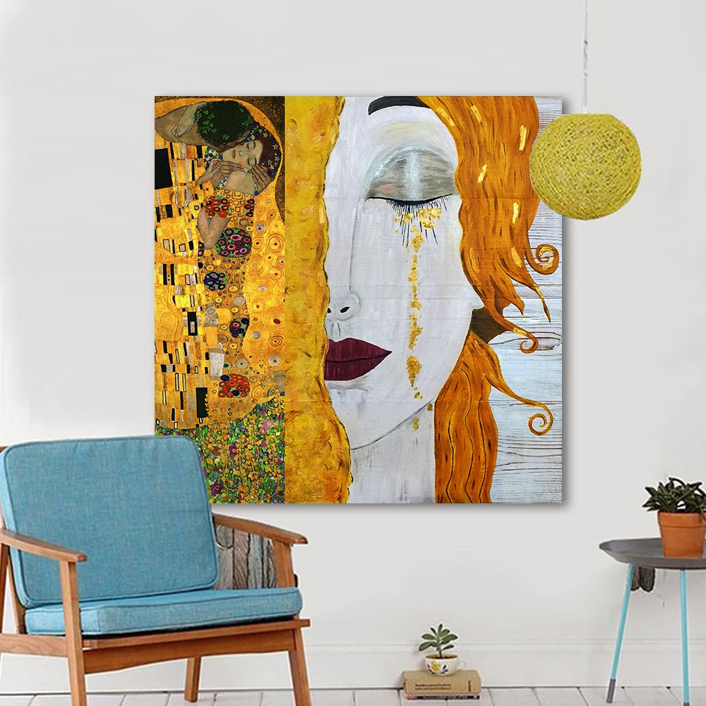 

HDARTISAN Modern Oil Painting Canvas Art Abstract Gustav Klimt Golden Tears Wall Pictures For Living Room Home Decor Printed