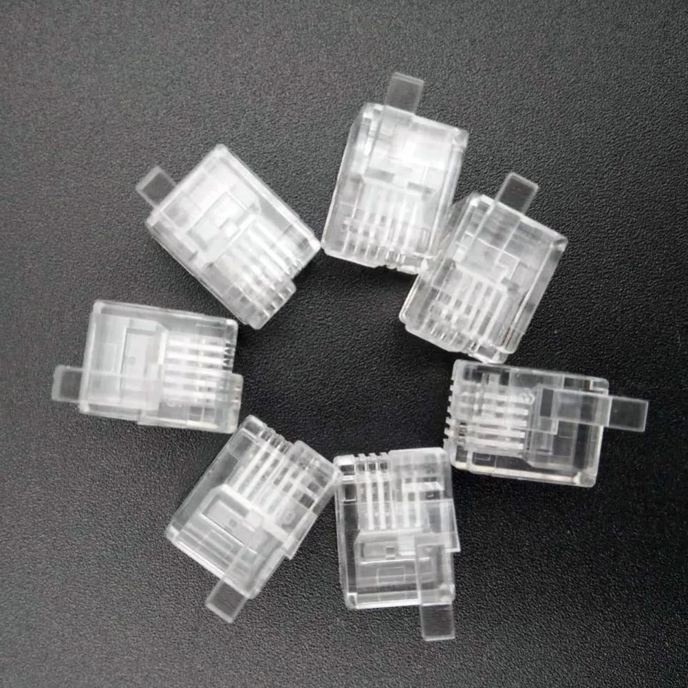 

50PCS/lot Right Buckle Cable Plug RJ11 RJ12 Connector 6P6C DIY EV3 NXT Cable Plug Crystal Head Plastic Plating