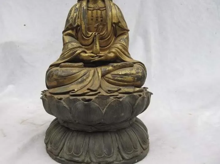 

Tibet Folk temple collection Old Bronze lotus flower Kwan-Yin Guan Yin Statue