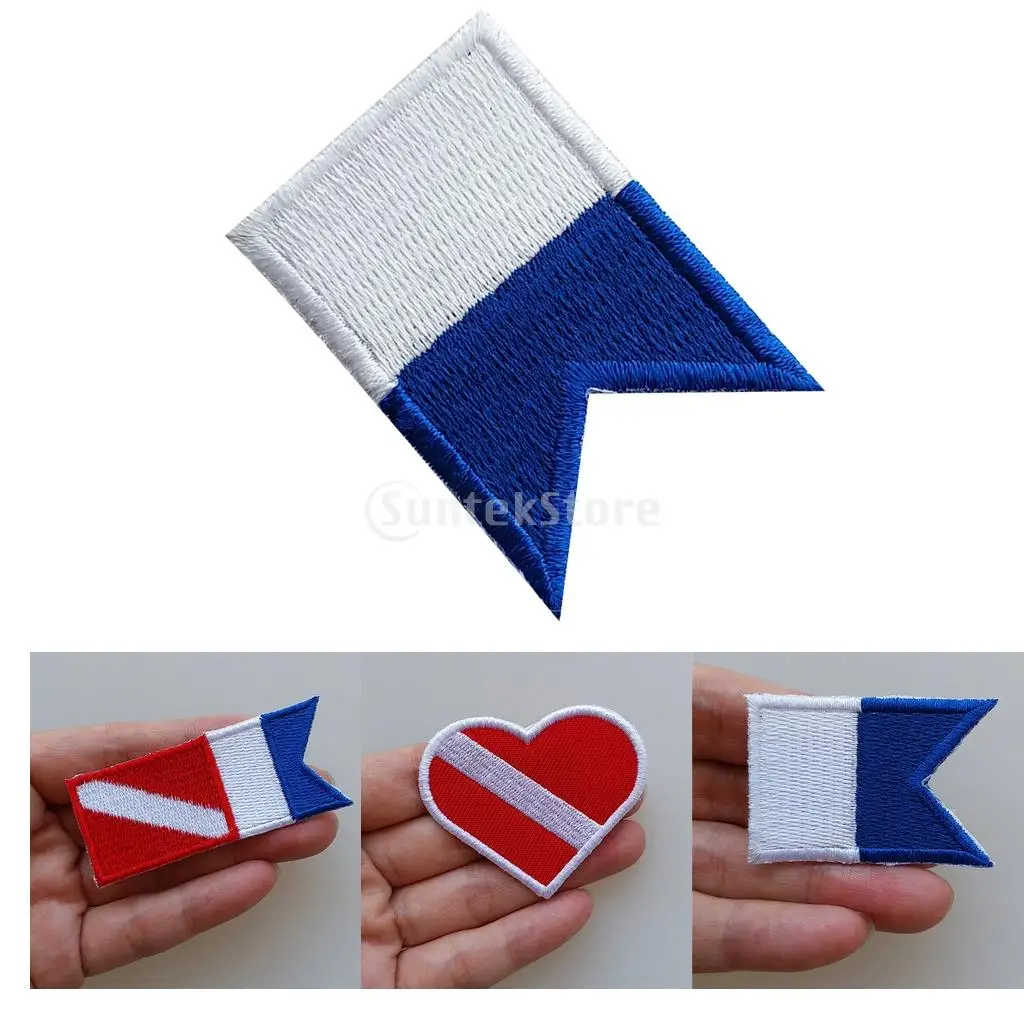 3Pcs Alpha Flag Diver Down Flag Patch Backpack Vest Bag Badge Scuba Diving Dive Sew On Iron-on Embroidered Patches Replacement