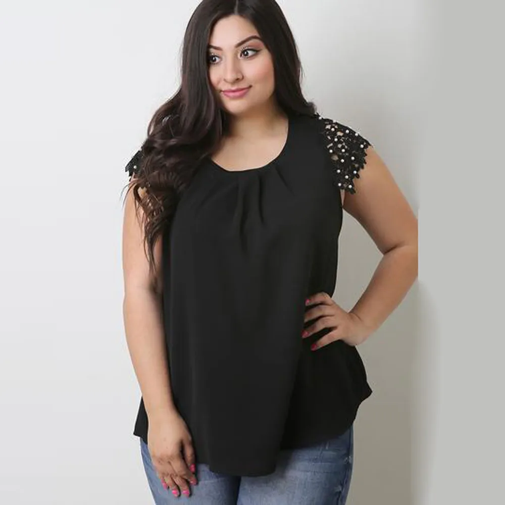 

Fashion Clothing Women Top Short Sleeve Chiffon Casual Floral Lace Plus Size Blouse Flower Top Thin Shirts