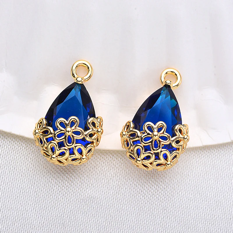 

4PCS 17*9MM 24K Champagne Gold Color Brass with Zircon Double Drop Charms Pendants High Quality Jewelry Accessories