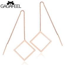 GAGAFEEL Hanging Earrings Jewelry Earring Vintage Simple Female Long Tassel Square Rose Golden Stainless Steel Women Gifts