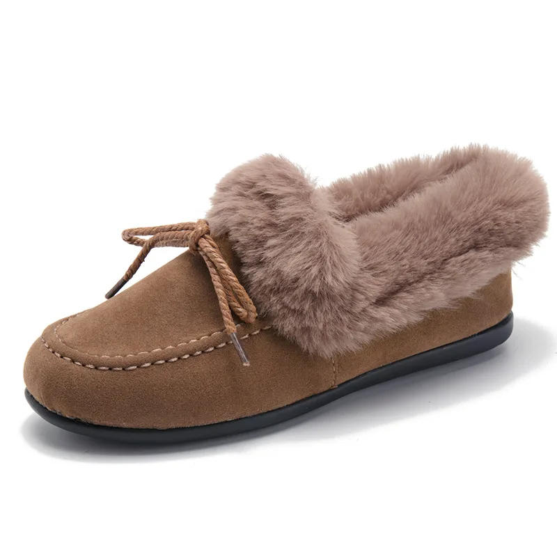 Conduite Lady Sur Dames Pour Plats Noir gris Slip Zapatos Mujer Fourrées Talon D'hiver Mocassins Bout Décontracté Hiver chocolat Femme Femmes Chaussures Rond De U6Hqq