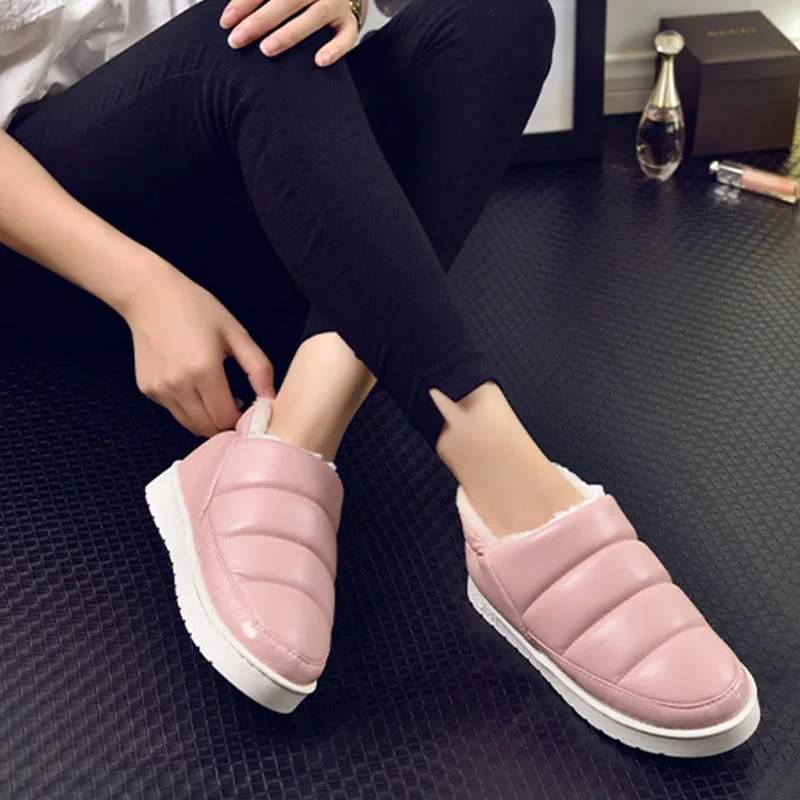 

Women Winter Plush Warm Flat Home Slippers Female Star Dot Comfort Slip On Shoes Ladies Waterproof Sewing Fashion Footwear