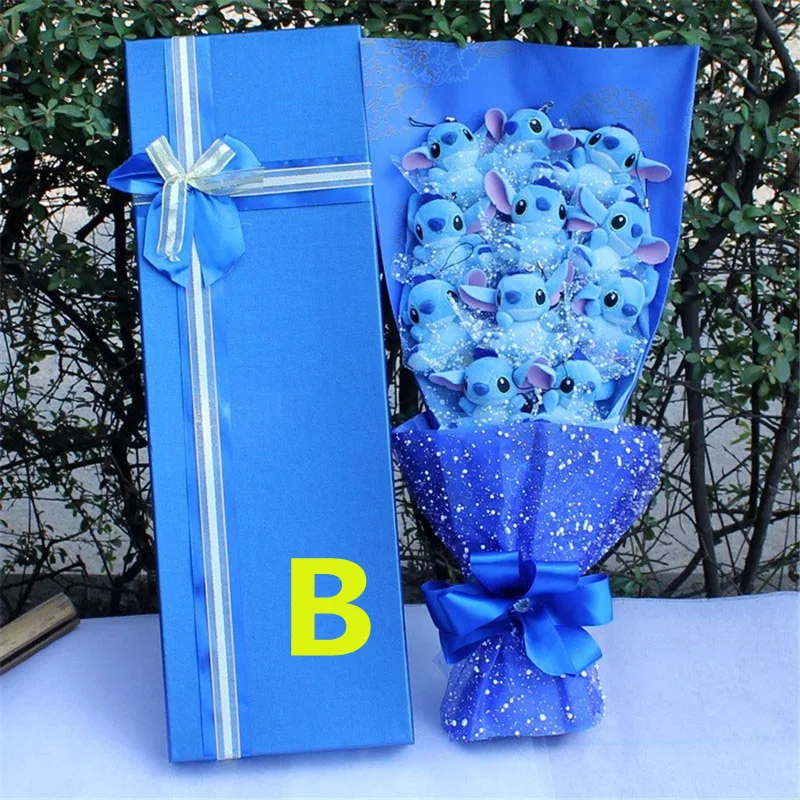 Wedding Day Flowers Artificial Fake roses bridal bouquets stich Lilo stitch Valentine Day wife gift kawaii of plush toy