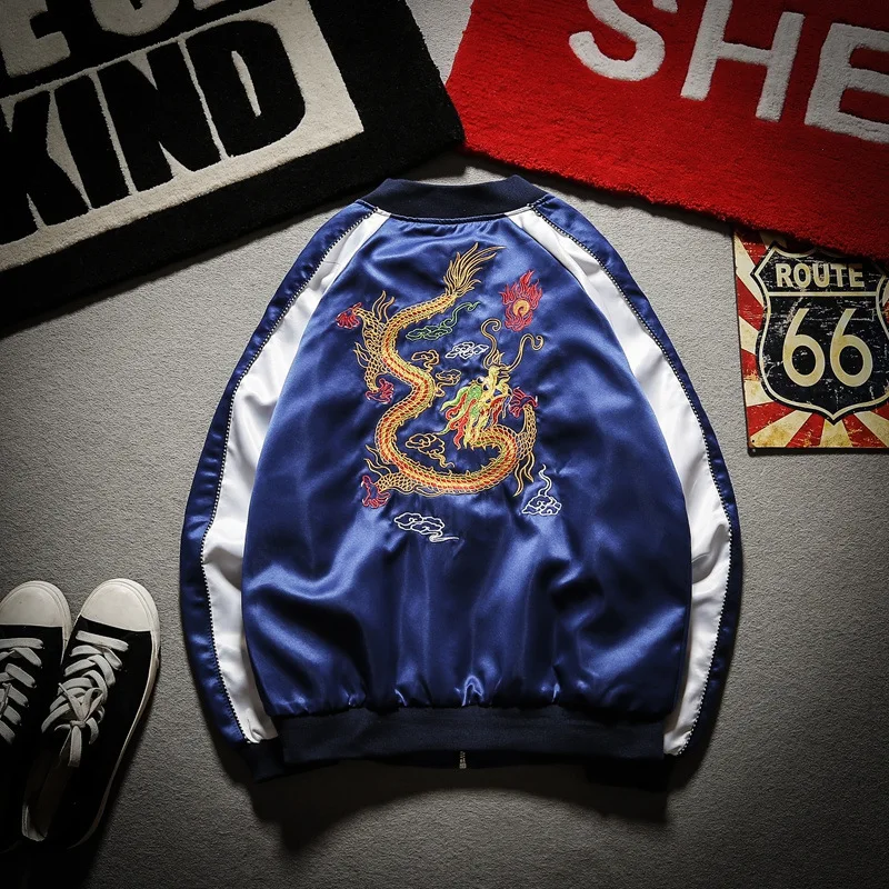 Embroidery Dragon Bomber Jacket Men Jacket Streetwear Hip Hop Baseball Jacket