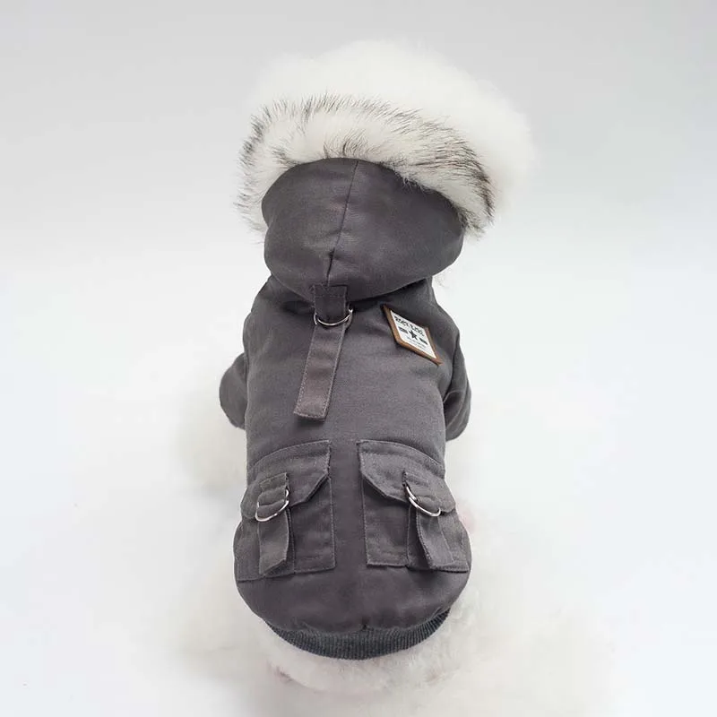 Зимнее ветрозащитное пальто для собак с холодной защитой Классические повседневные два комбинезоны с карманами для маленьких собак удобный меховой воротник Costume20
