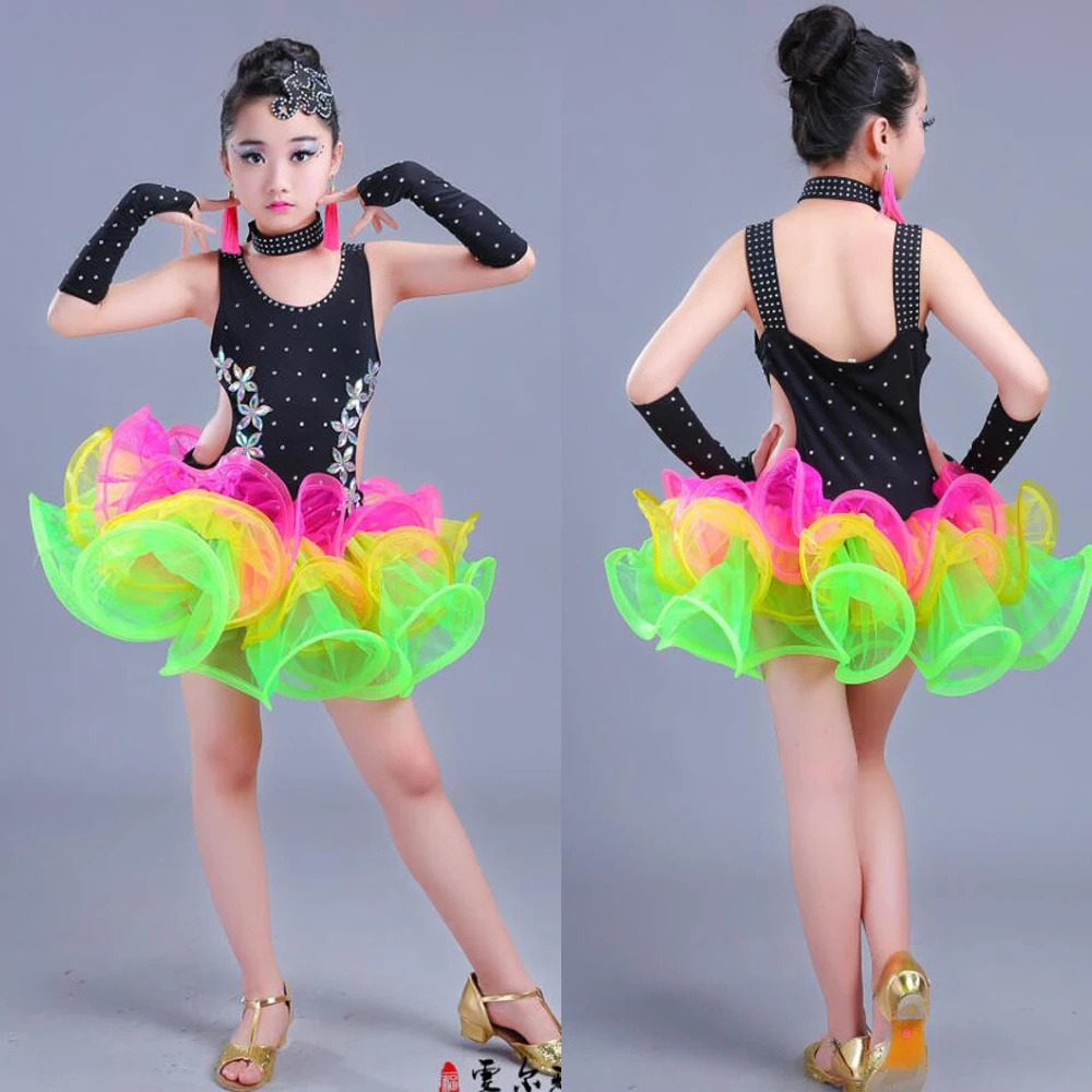 Kids Jazz Latin Dance wear Costumes Girls Sequined Ballroom Dancing dress Children Performance