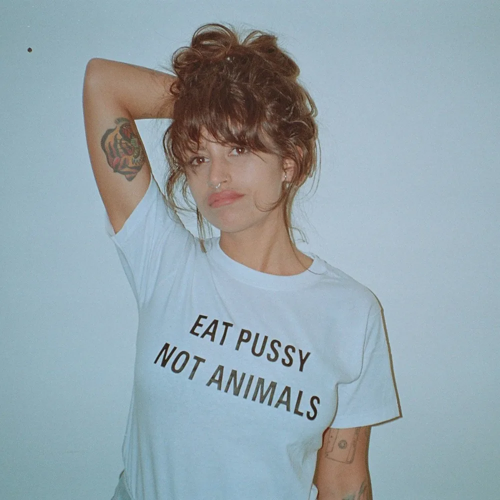 Harajuku Eat Pussy Not Animals, хлопковая Футболка с принтом, футболки, женская футболка с графическим логотипом, футболка для девочек, топ с принтом, ootd, хипстер