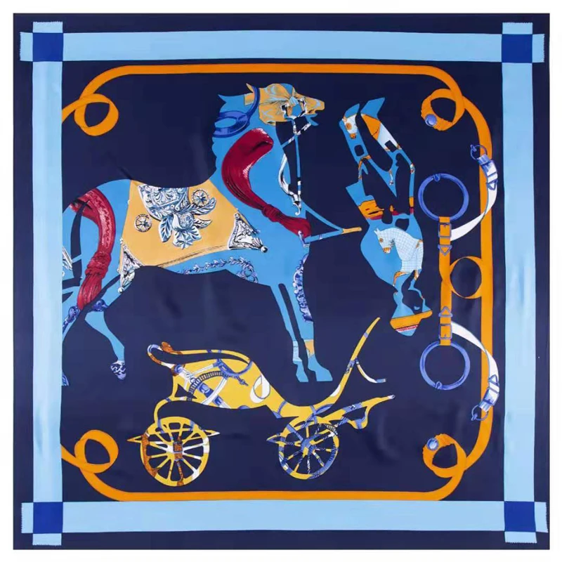  Luxury Brand Horse Carriage Print Scarf 130CM Stoles 100% Silk Women Shawls Ladies Handkerchief Sca