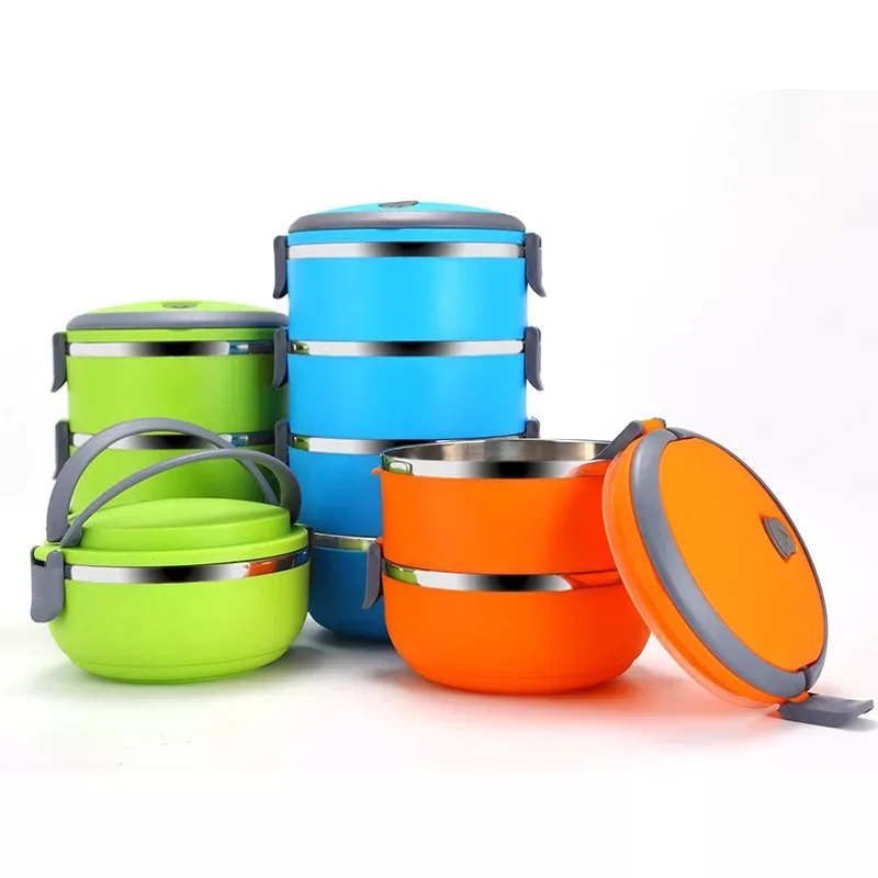 

Stainless Steel Lunch Box 3 Color Thermos School food container 700ml To 2800ml Lunch Box Round Shape Portable Set For Kids