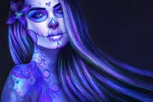 sugar skull day of the dead girl hair art tattoo makeup fantasy FM58 home wall modern art decor wood frame poster