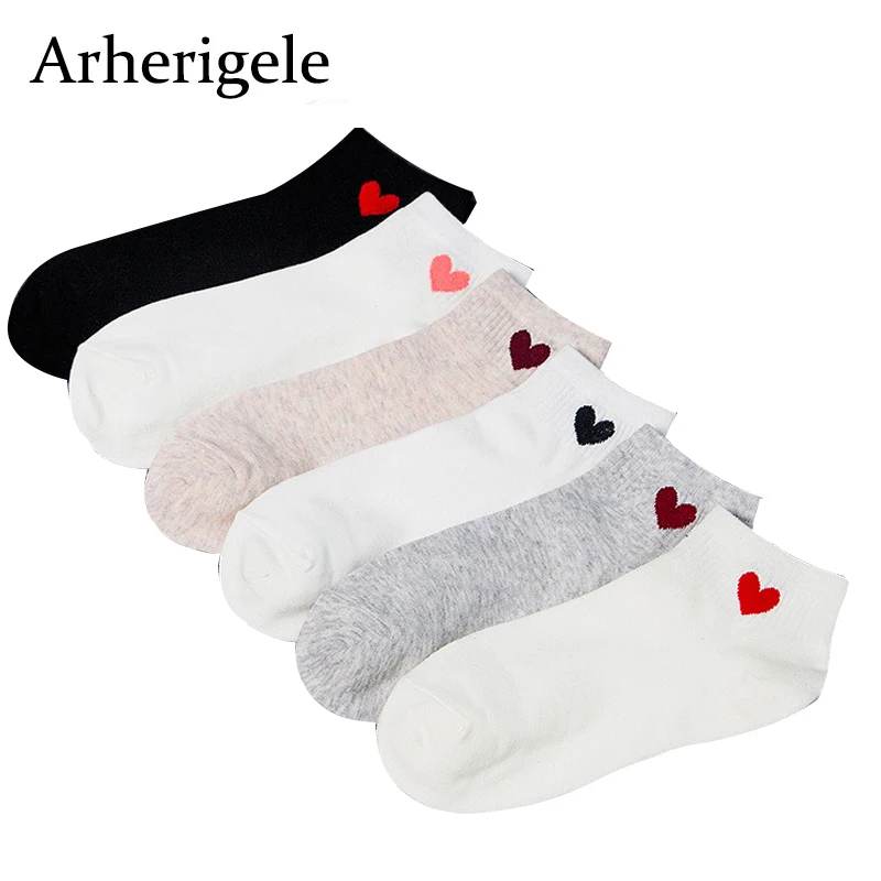 Arherigele женские Модные носки короткие женские красные сердца хлопковые носки летние дышащие низкие носки до лодыжки Calcetines Mujer