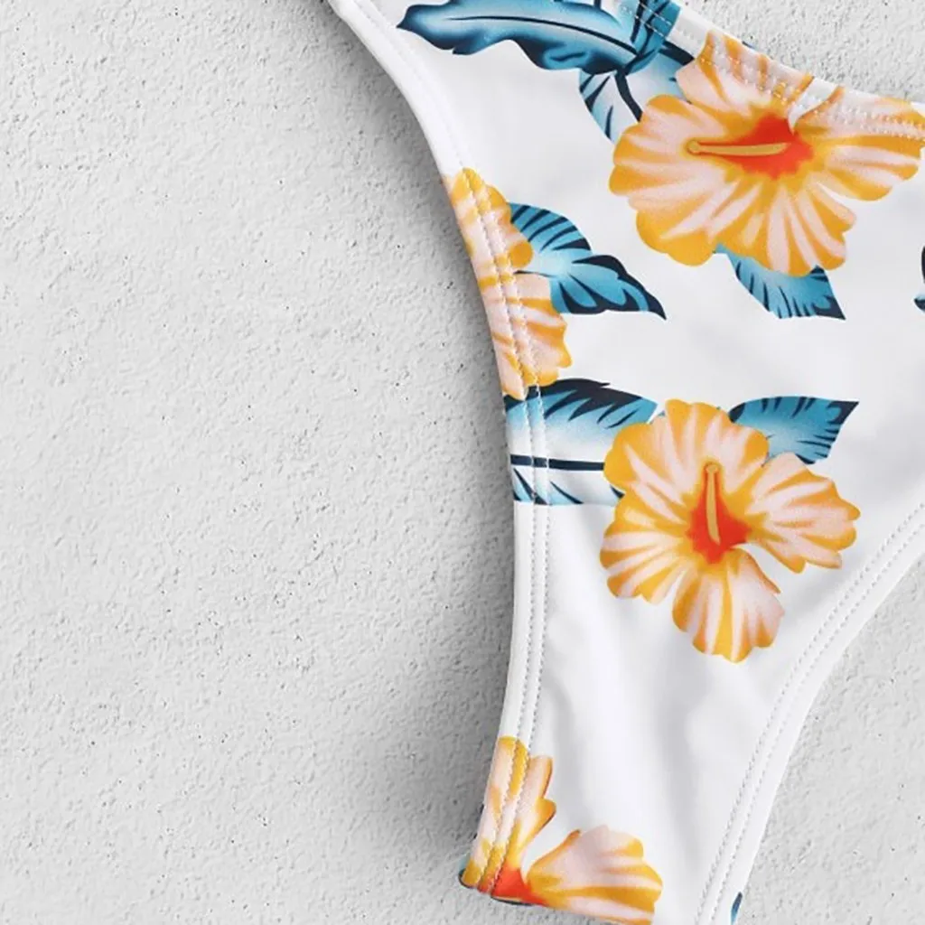 Women's Bikini Cut Flowers One Piece Swimsuit Pushups Swimwear Beachwear