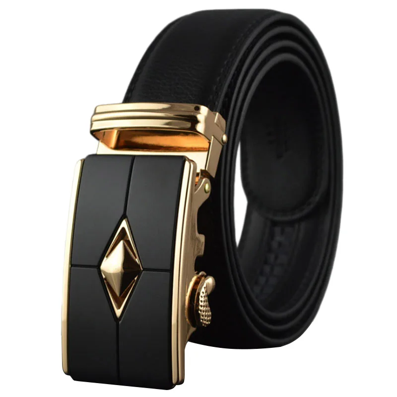 

Male Genuine Leather Golden Automatic Buckle Belt High Quality Designer Luxury Brand Strap Waistband Man's Leather Belt
