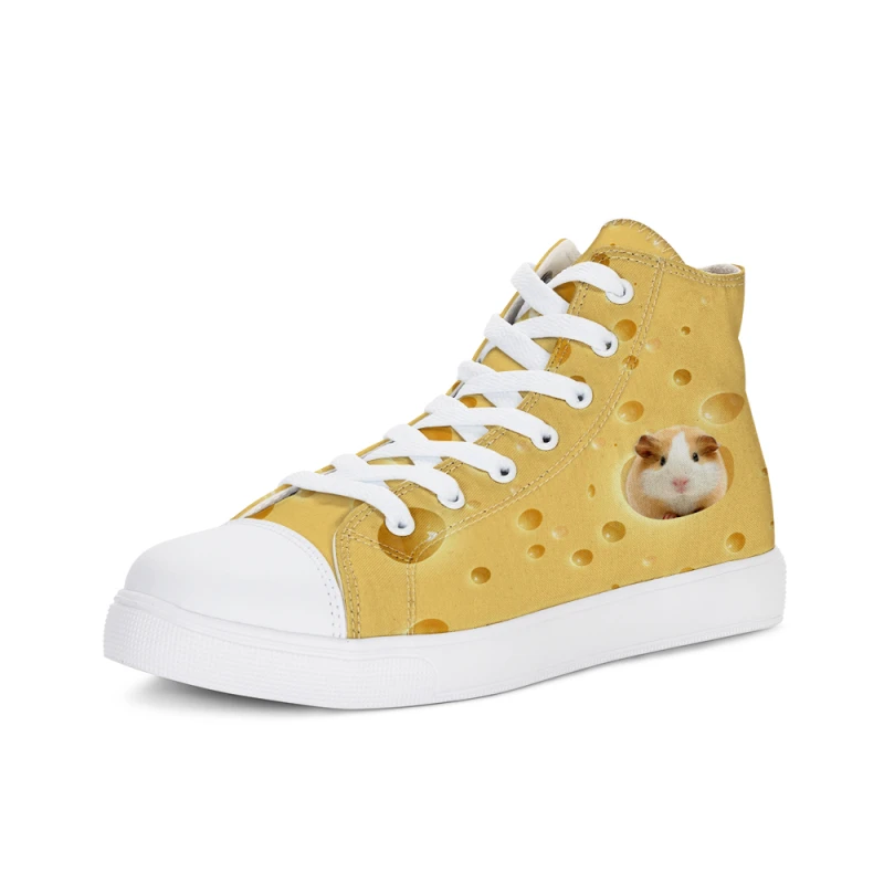 

Hamster with cheese Funny Animal Cat 3D Sneaker Vulcanized Shoes Men Leopard High-top Flat Women Lace-up Sneakers Tenis Feminino
