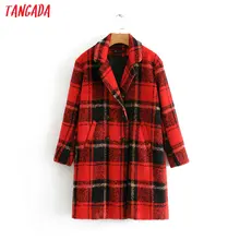Tangada женское пальто осеннее пальто теплое пальто в клетку красная клетка черная клетка шерстяное пальто прямое пальто оверсайз классическое пальто контрастное пальто верхняя одежда двубортное пальто BE252