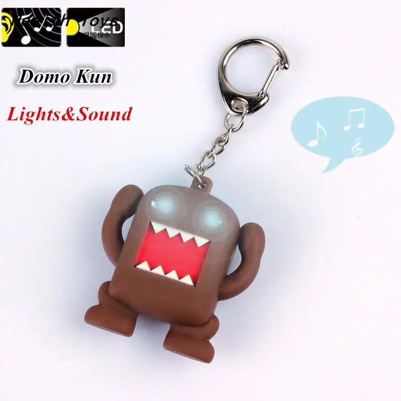 

So Cool !!! Ultra Bright LED Cute Mini Domo kun Action Figure Toys LED Flashlight Keychains With Sound Keychain Kids Gifts