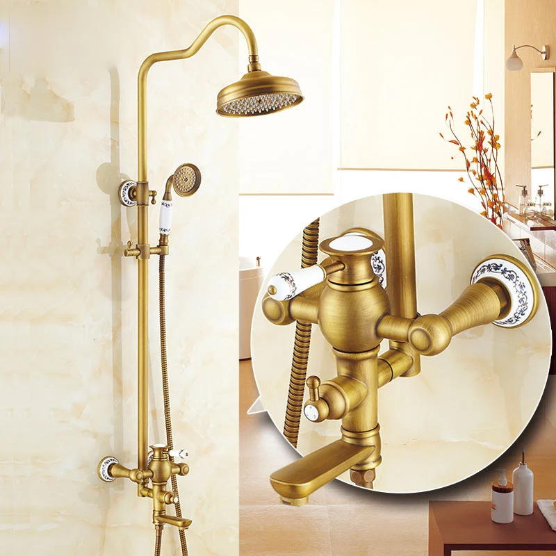 Antique Brass Bathroom Faucet Bathroom Wall Mounted Hand Held Shower