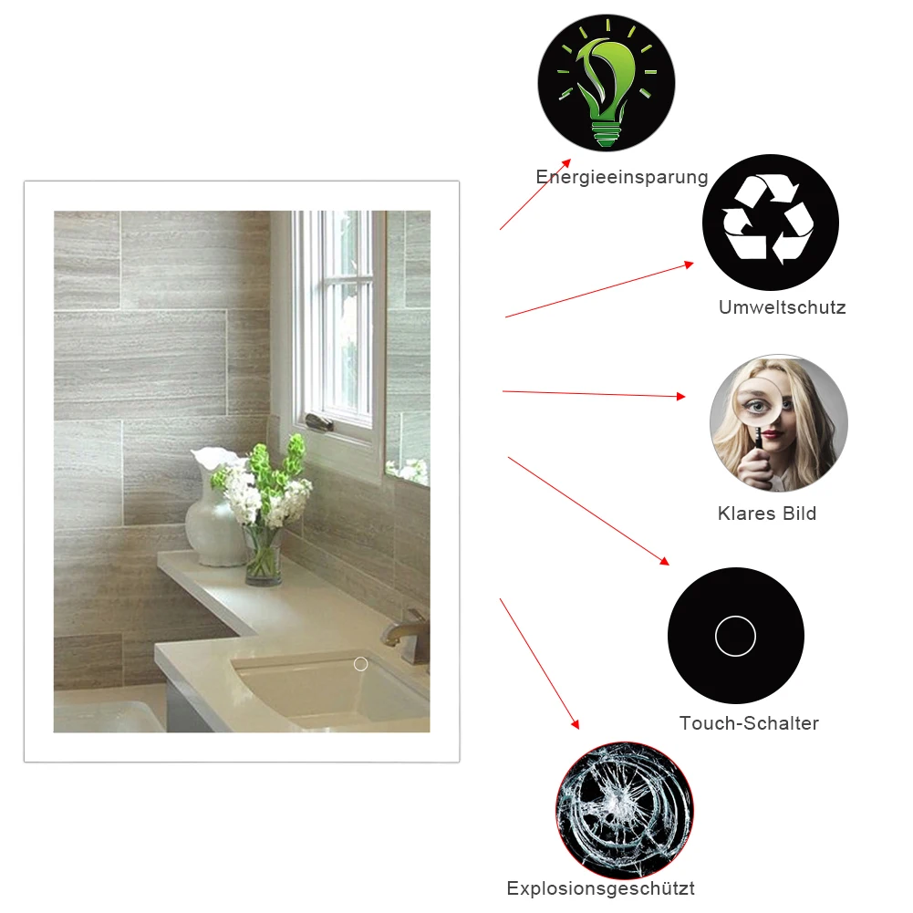 Espejo de baño Anti-niebla luz LED espejo táctil inteligente maquillaje temperatura pantalla sin marco espejo decorativo HWC Espejo de baño Anti-niebla luz LED espejo táctil inteligente maquillaje temperatura pantalla sin marco espejo decorativo HWC