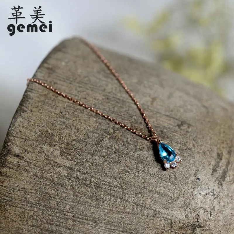 

Gemei 100% 925 Sterling Silver Blue Crystal Footprint Necklaces & Pendants For Women Fashion Party Jewelry