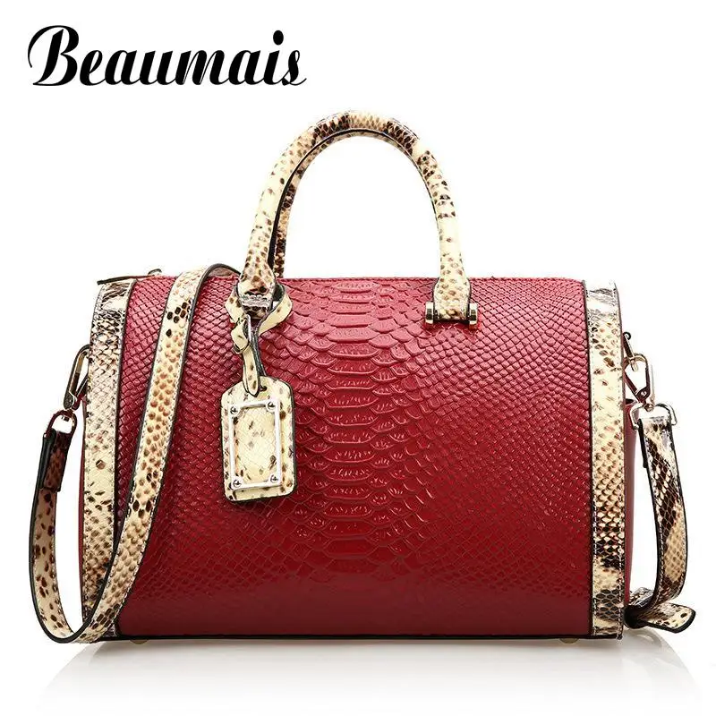 

Beaumais Genuine Snakeskin Leather Bag Women Leather Handbags Brand Shoulder Crossbody Bags For Women Messenger Bags Tote DB5769