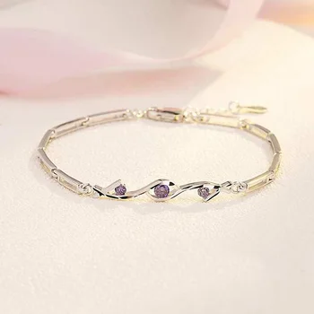 

Ruifan Clear/Purple Cubic Zircon Amethyst Ladies' Bracelets 925 Sterling Silver Charm Bracelet for Women Wedding Jewelry YBR088