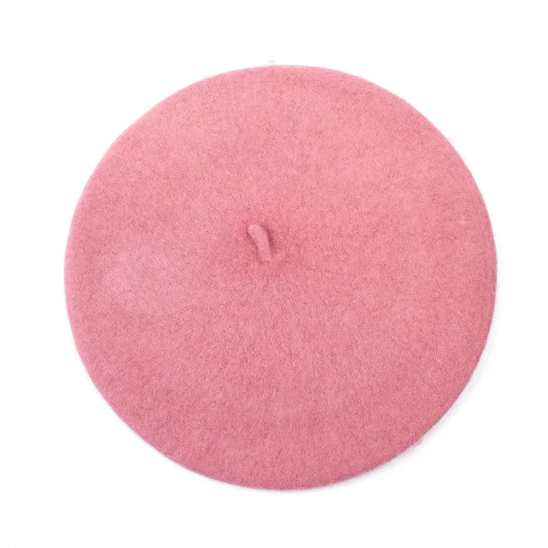Geebro, весенний женский берет, шапка, модный однотонный цвет, теплые шерстяные береты для женщин, французский артист, шапочка, берет, шапки для девочек DQ102 - Цвет: Dark Pink