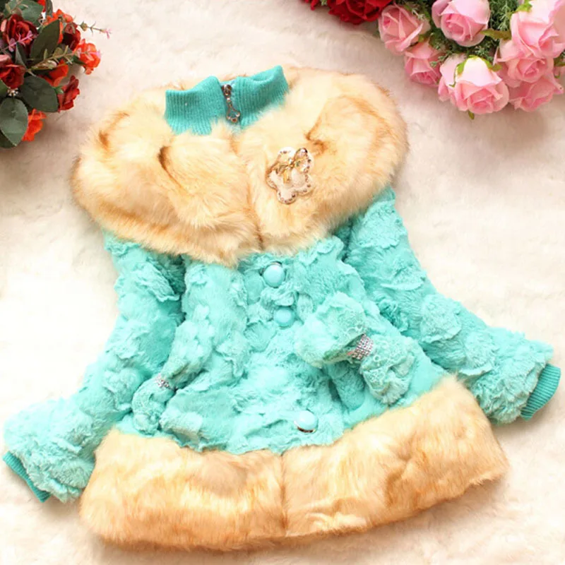 

Baby Girls Faux Fur Winter Coat Children Kids Christmas Clothes Down Parkas Children Sweet Flower Outerwear Jacket Warm Snowsuit