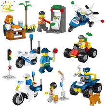 8pcs/set Police figures Helicopter car Motorcycle Building Blocks Compatible Legoed City Construction Bricks Toys For children