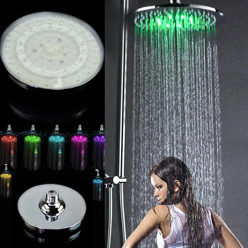 

1PCS Round 8''ABS Rainfall Top Water Saving Shower Head 7 Colors Change Ceiling Sprayers Powered Rain Shower Room Bathroom