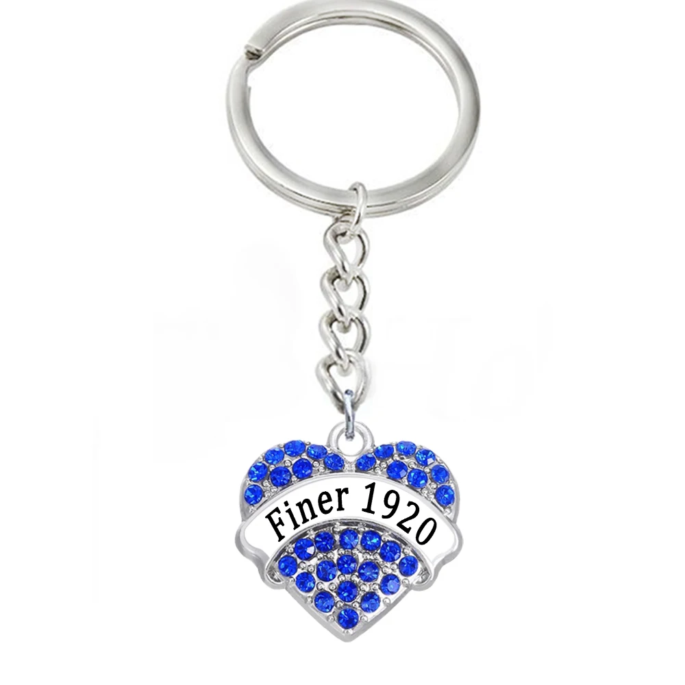 

Blue Rhine Crystal Heart Metal Pendant Keychain Finer 1920 Label Key Chain for ZETA PHI BETA Greece Sorority Society Souvenirs