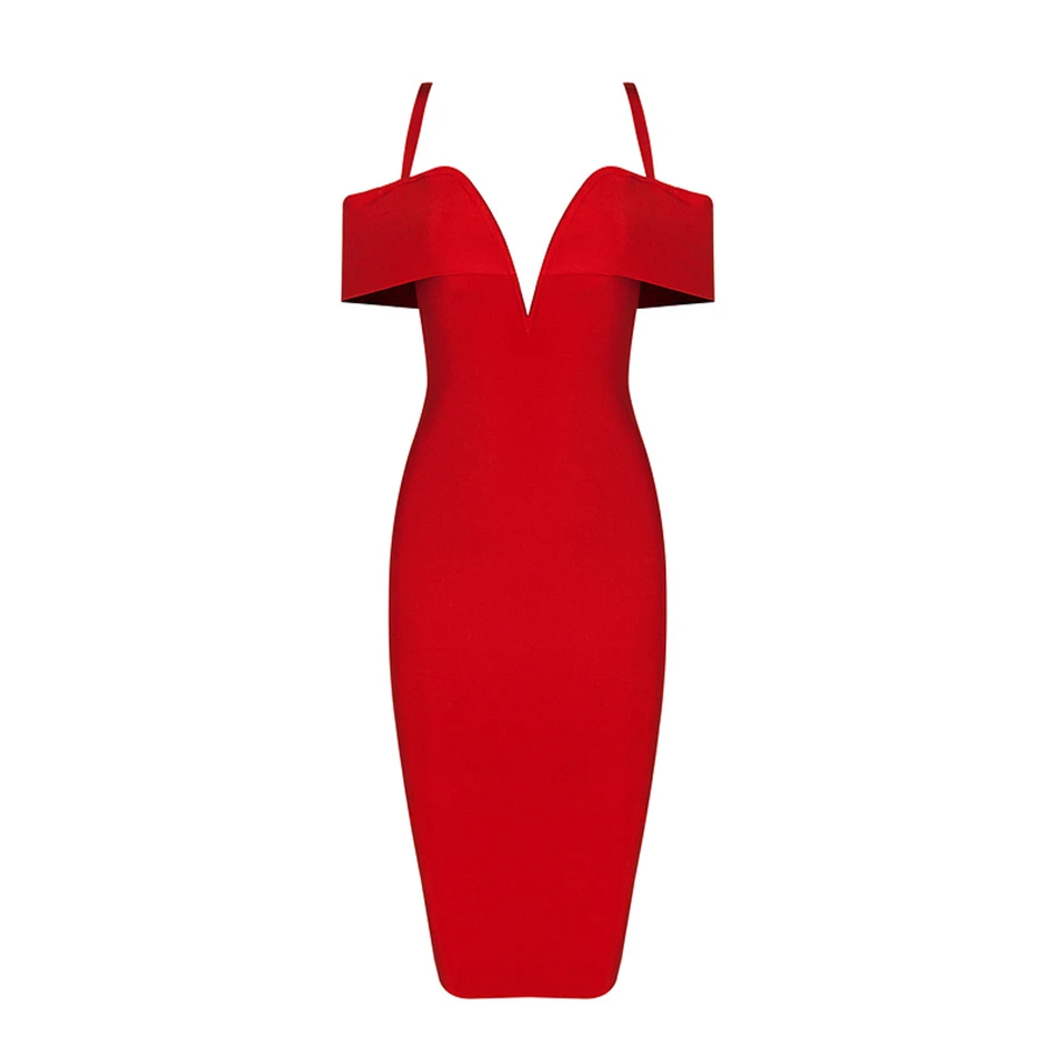 Женское платье с глубоким v-образным вырезом, Бандажное облегающее вечернее платье, Женская Сексуальная Клубная одежда знаменитостей, однотонная одежда без рукавов - Цвет: Red