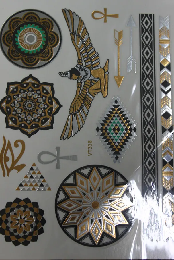 

2015 Colorful Round Pattern Makeup Tattoo Exotic Egypt Girl Pretty Temporary Tattoo Sexy Flash Henna Gold Tattoos #VT338