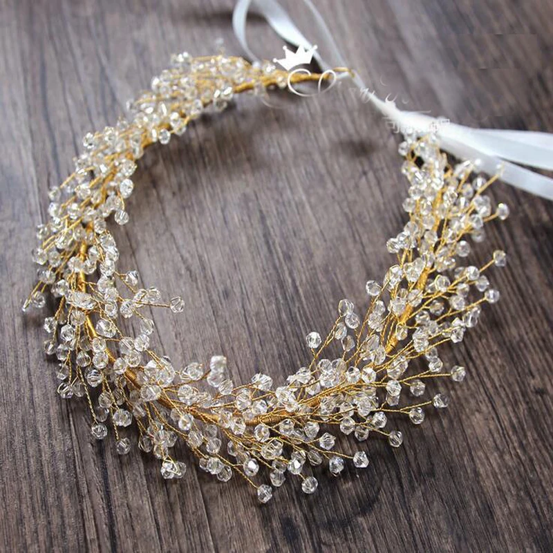 

wedding romantic crystal glass beads knitted braided handmade headband hairband bride high quality bridal hair accessories