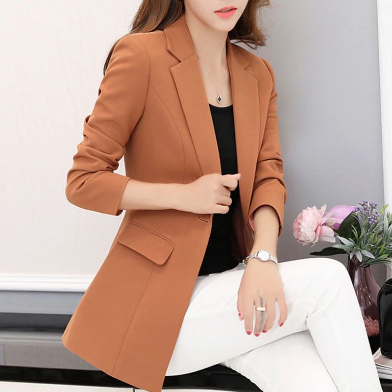 

Long blezer femenina Solid elegant women office blazers Casual oficina mujer basic blazer tops 2019 Autumn fashion femme clothes