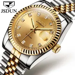 Новинка 2019 года JSDUN автоматические часы мужские роскошные календари сапфировый, светящийся деловые часы для мужчин Спорт повседневное Diamond