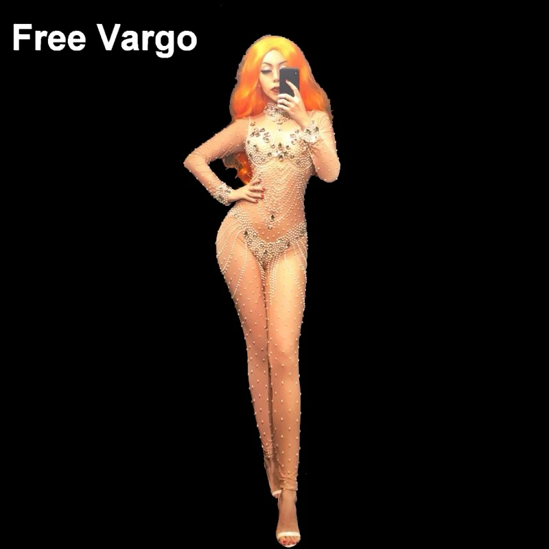  Crystal Rhinestones Bodysuit Drag Queen Grace Costumes Women Celebrity Birthday Outfit Stage Dance Wear Stage Singers
