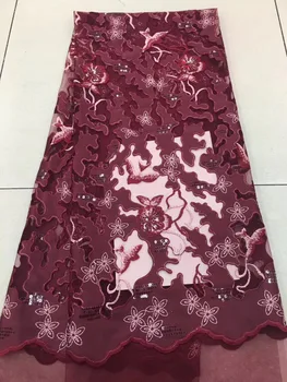 

wine sequin fabric high quality tulle lace fabric with sequin fashion 5yard sequin french lace fabric for sewing dress D20832