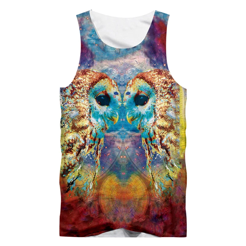 CJLM Factory Direct Supply Original Sample Design 3D Colored Owl Print Tank Top Oversized Vest Wholesale
