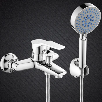 

Bathtub Faucet for cold hot water Bathroom Mixing Valve Brass Showering Tap Group of 4 Hose Shower Head Set Stand 8002