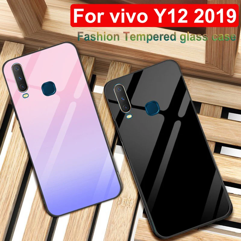 

For vivo Y12 2019 case tempered glass phone cover cases For vivo Y12 2019 case VIVOY12 2019 Gradient glass bumper coque shell