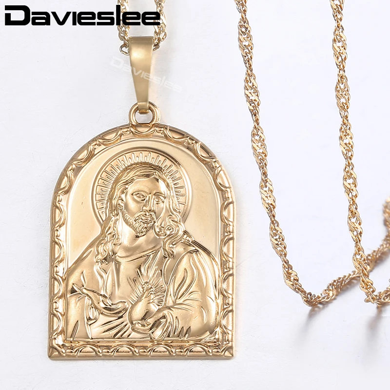 Davieslee женский Иисус Pieces кулон шампанское золотой религиозный ожерелье для женщин