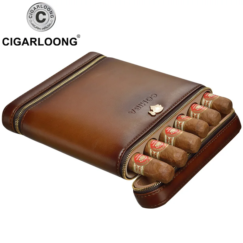 

COHIBA free ship New Travel Cigar Case Mini Humidor Holds 6 Cigars Made by PU Leather and Cedar Wood CP-1020