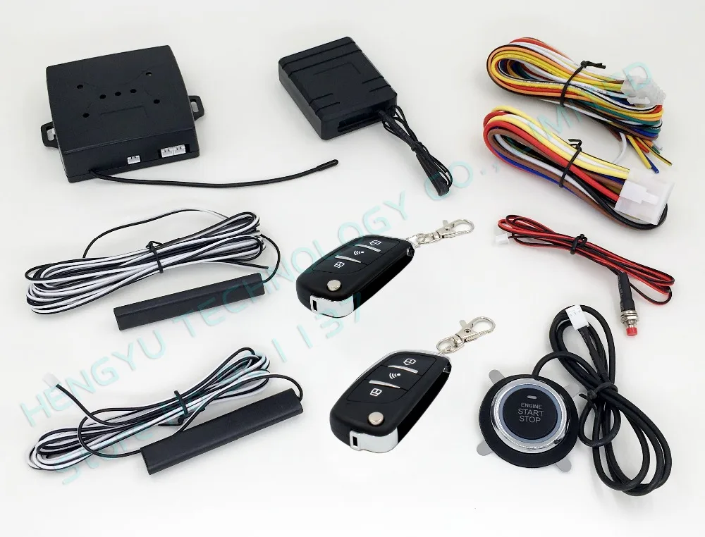 

PKE car alarm system push button start stop button,passive keyless entry,remote engine start,but no siren HY-904 RM5T chip avoid