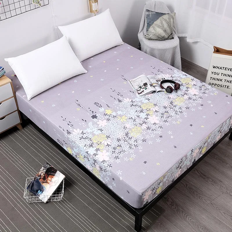 

Nordic Style Floral Printed Waterproof Mattress Cover Polyester Bed Protector Cover Geometric Fitted Sheet Anti-dirty Bed Sheet