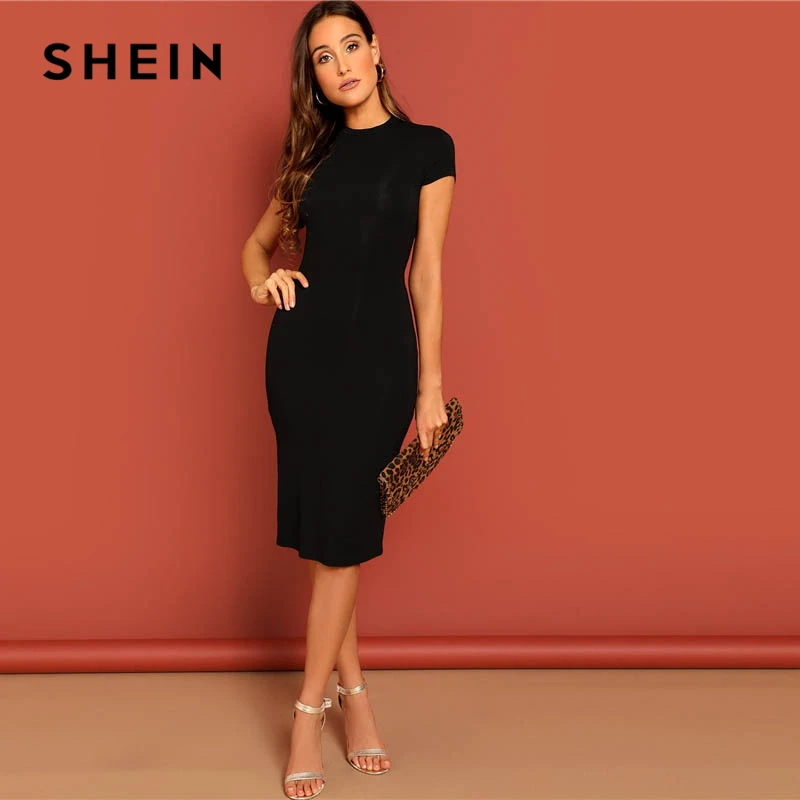 SHEIN Однотонное Облегающее Платье С Коротким Рукавом Элегантное Платье Футляр