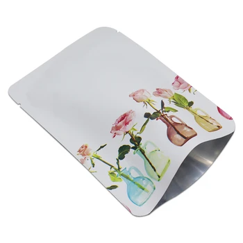 

100Pcs Matte White Rose Design Open Top Pure Aluminum Foil Packaging Bag Mylar Vacuum Heat Sealable Food Tea Packing Pouch