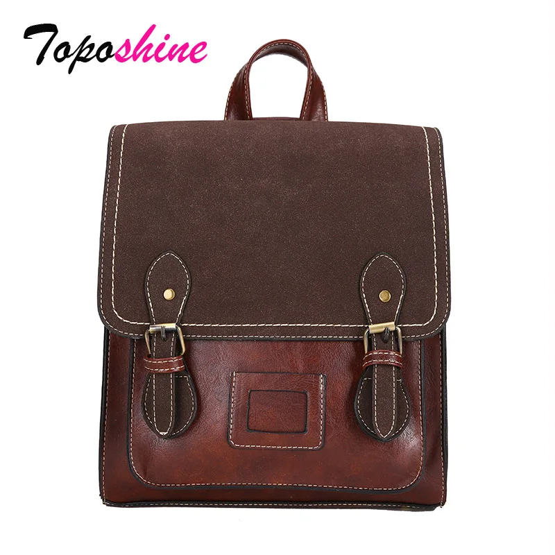 

Toposhine Vintage Girls Backpack Bag New Fashion High Quality PU Leather Backpack Large Capacity Casual Travel Schoolbag